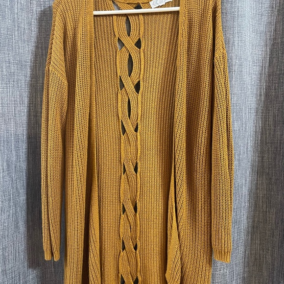 Mustard Open-Front Cable Knit Sweater - Picture 1 of 2